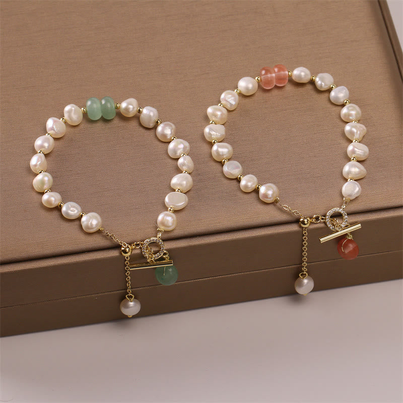 Pulsera de cadena curativa con cuentas de cuarzo fresa verde perla de Buddha Stones