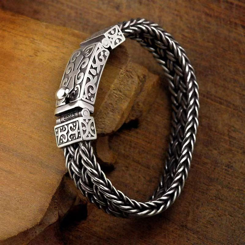 Pulsera de cadena curativa trenzada con patrón de tótem de vid retro con Buddha Stones