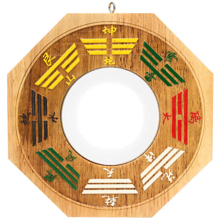 Espejo de mapa de energía de equilibrio de madera de melocotón con mapa de Bagua de Feng Shui
