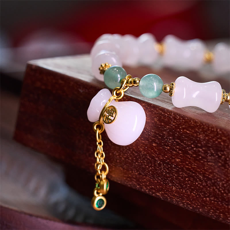 Buddha Stones Natural blanco dorado seda Jade bambú patrón riqueza suerte bolsa Fu personaje pulsera