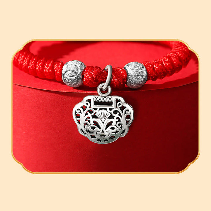 Pulsera de plata de ley 925 con Buddha Stones, candado chino, protección de hilo rojo multicolor, pulsera trenzada hecha a mano para niños
