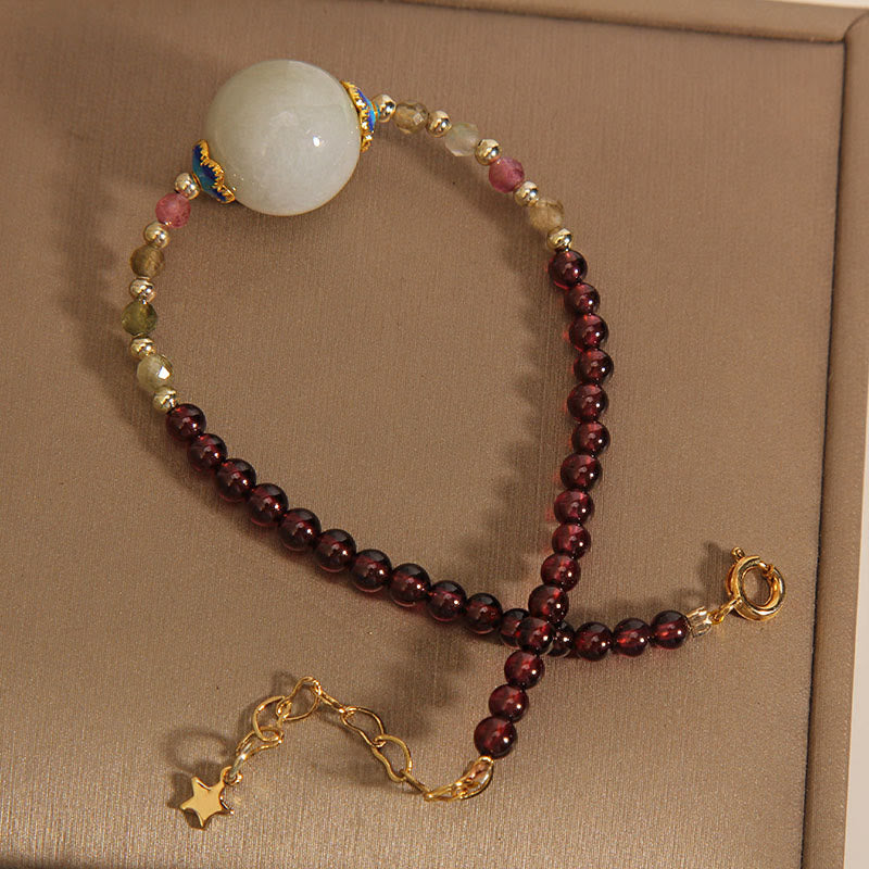 Pulsera de protección con hebilla de paz con cuentas de jade granate y Buddha Stones