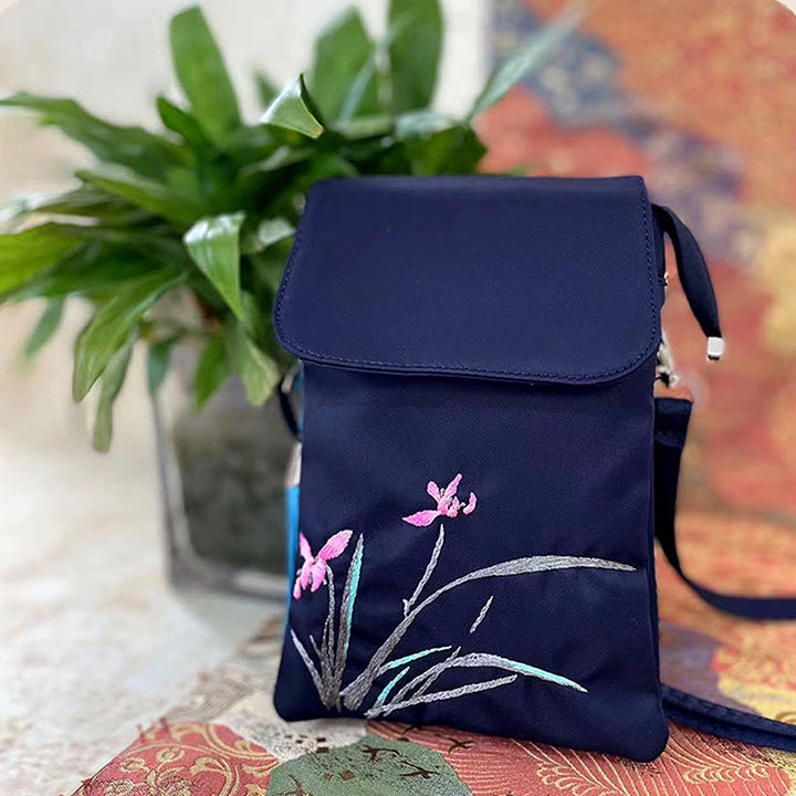 Buddha Stones, resistente al agua, hecho a mano, bordado, flores de loto, bolso de hombro, bolso para teléfono móvil