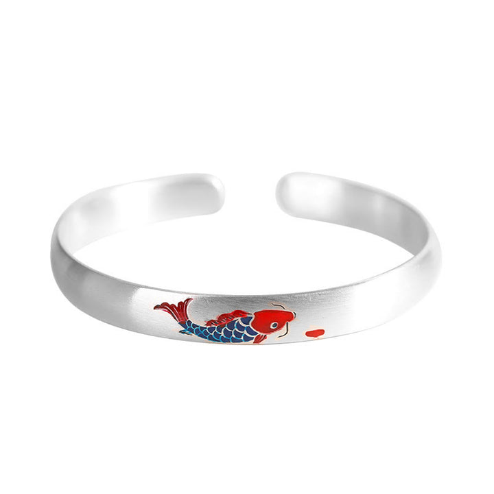 Brazalete de plata de ley 999 con Buddha Stones , diseño de pez koi - image 7