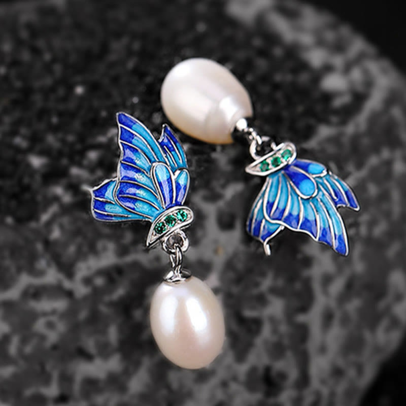Collar con colgante y pendientes de plata de ley 925 con Buddha Stones , perlas y mariposas