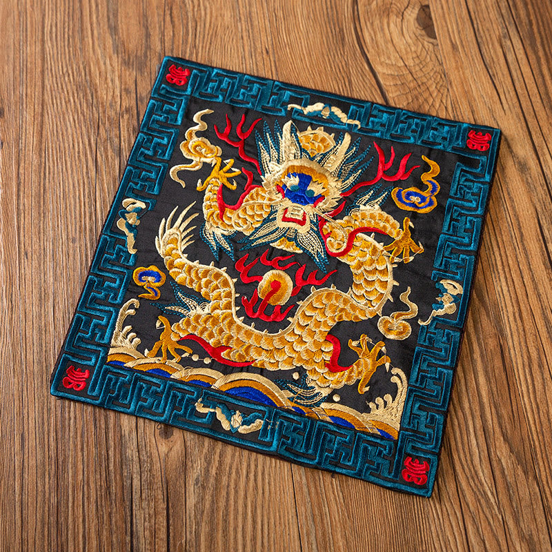 Alfombrilla para taza bordada con Buddha Stones , dragón Fénix, Kirin, posavasos para taza de té, tapete para té Kung Fu