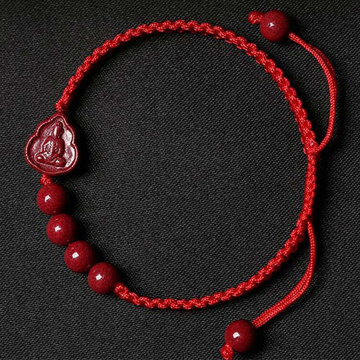 Pulsera de cuerda de bendición de cinabrio de Avalokitesvara de Buda sonriente con Buddha Stones