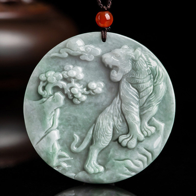 Collar de protección de jade con tigre del zodiaco chino con Buddha Stones, colgante de cadena - Jade - image 1