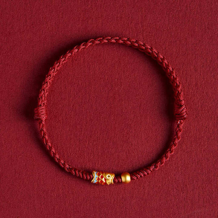 Pulsera de cuerda trenzada hecha a mano con peces Koi de plata de ley 925 con Buddha Stones