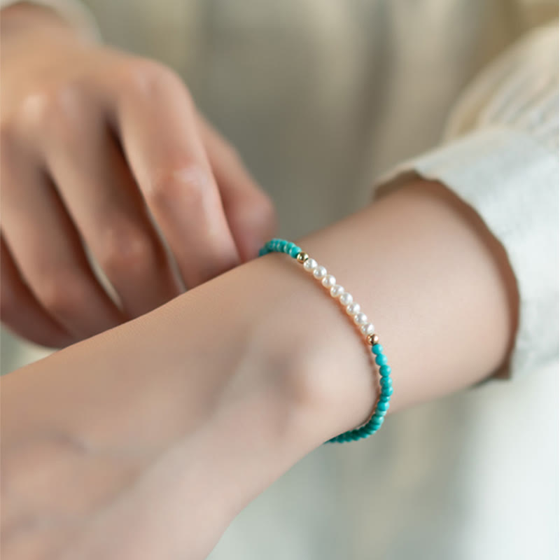 Pulsera con cuentas de perlas turquesas naturales de plata de ley 925 con Buddha Stones