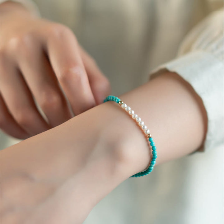 Pulsera con cuentas de perlas turquesas naturales de plata de ley 925 con Buddha Stones