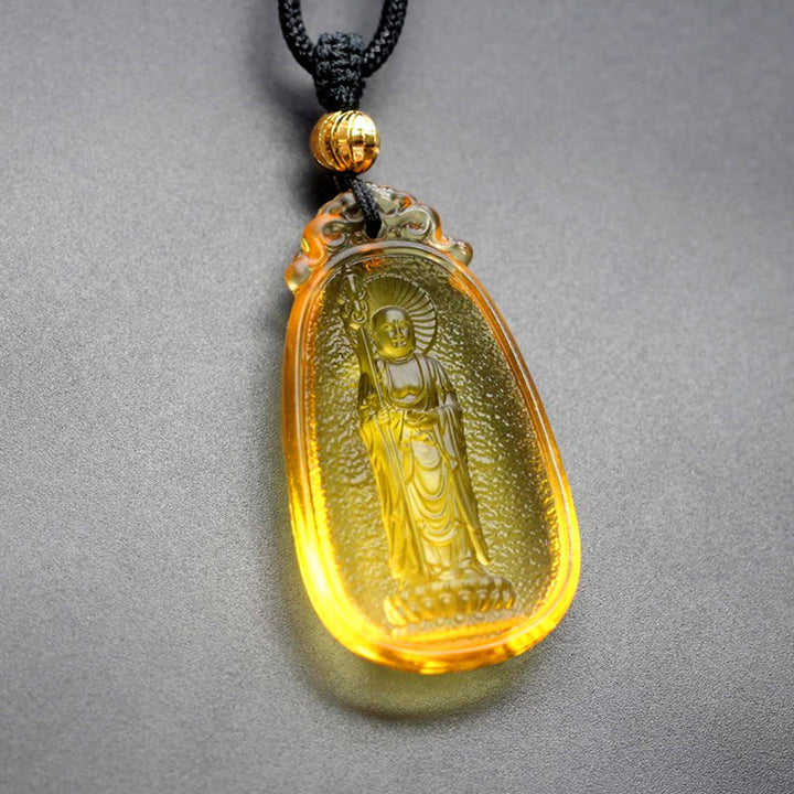 Collar con colgante de amuleto de serenidad de cristal de Buda Liuli de Buddha Stones Ksitigarbha