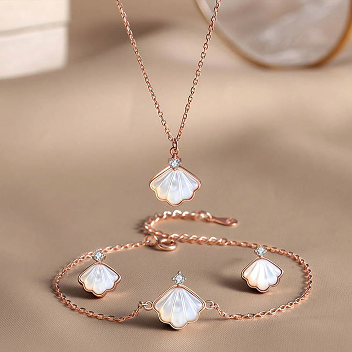 Juego de joyas de plata de ley 925 con Buddha Stones, concha de piedra Tridacna, colgante, pulsera, pendientes