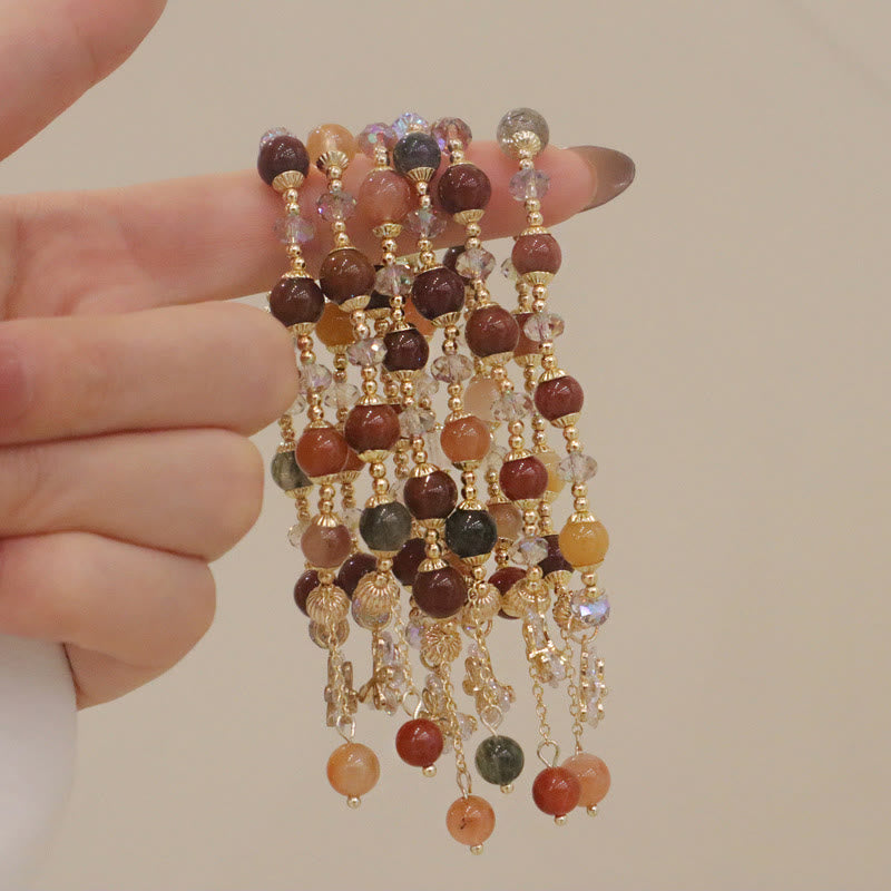 Pulsera con dije de mariposa de Cuarzo rutilado, cristal de arco iris, Fu Lu Shou Natural, Buddha Stones