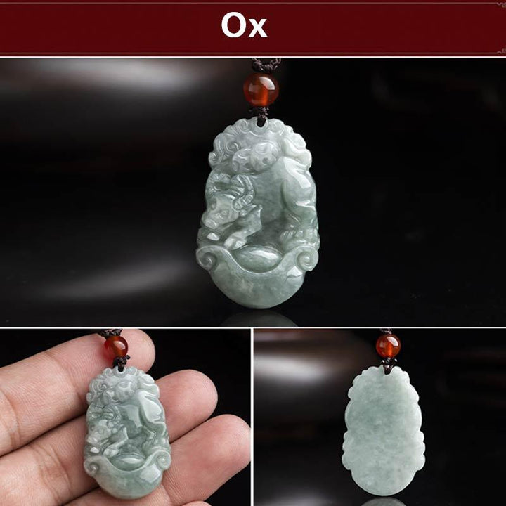 Collar con colgante de éxito del zodiaco chino con Buddha Stones de jade natural 12 - Buey - image 27