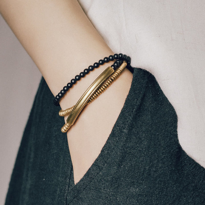 Pulsera tibetana de triple envoltura con protección de cobre y piedra de ágata