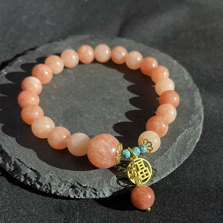 Pulsera de la fortuna con Buddha Stones, piedra naranja natural, turquesa, carácter Fu