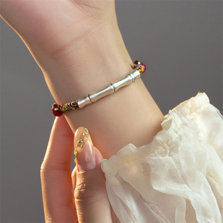 Pulsera de cuerda roja colorida con Buddha Stones de plata de ley 999, diseño de bambú de la suerte, atrae la fortuna