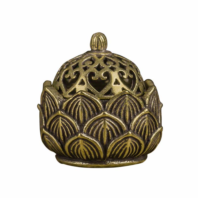 Quemador de incienso de cobre para meditación con diseño de mini loto tibetano