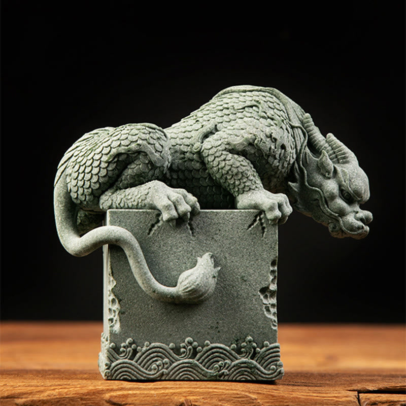 Buddha Stones Feng Shui, dragón sentado de pie, éxito, suerte, decoración del hogar