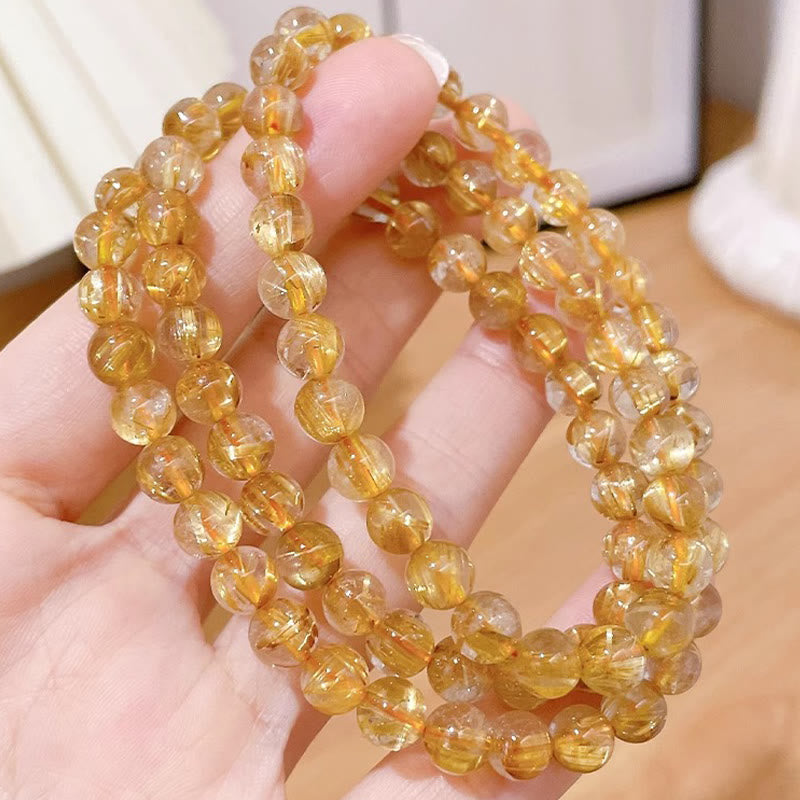 Pulsera de riqueza de cianita con Buddha Stones, oro natural, Cuarzo rutilado, piedra solar