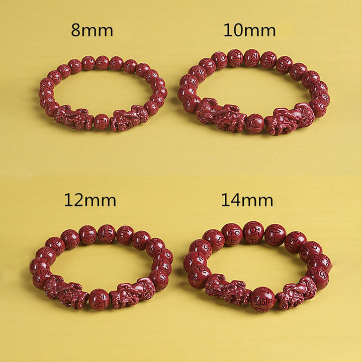 Pulsera de cuentas de cinabrio PiXiu doble Natural Om Mani Padme Hum riqueza y suerte