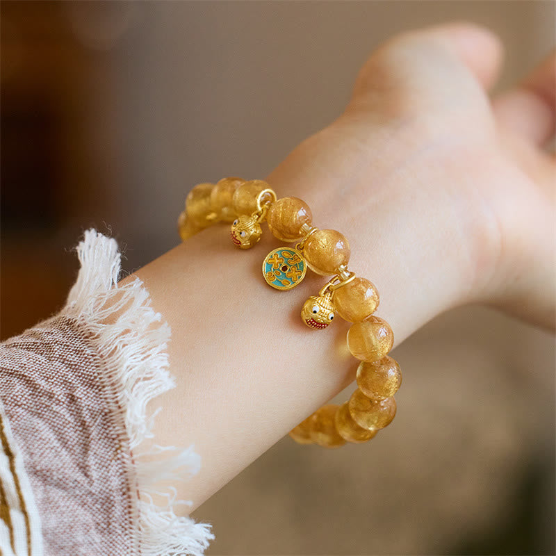 Buddha Stones, bestia tragadora de oro, moneda de cobre, amuleto de buena suerte, pulsera de fortuna con cuentas de vidrio Liuli