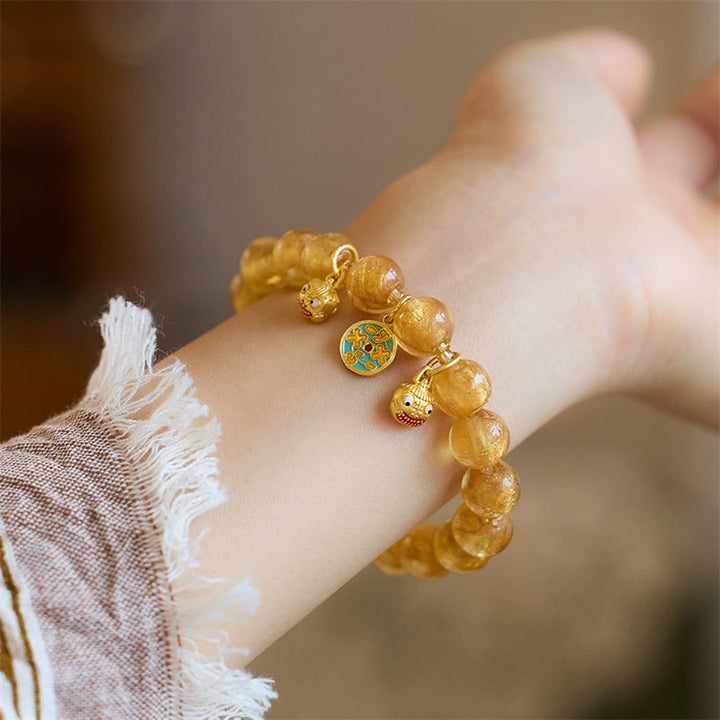 Buddha Stones, bestia tragadora de oro, moneda de cobre, amuleto de buena suerte, pulsera de fortuna con cuentas de vidrio Liuli