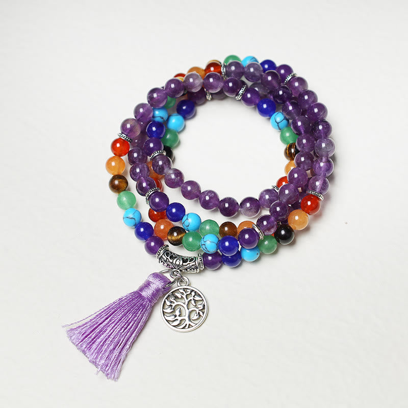 Buddha Stones de cristal curativo Mala cuentas de oración 108 meditación curación pulsera multicapa collar