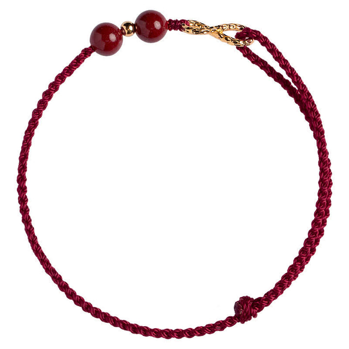 Pulsera tobillera con símbolo del infinito de oro de 14 quilates con hilo rojo y bendición de cinabrio con Buddha Stones