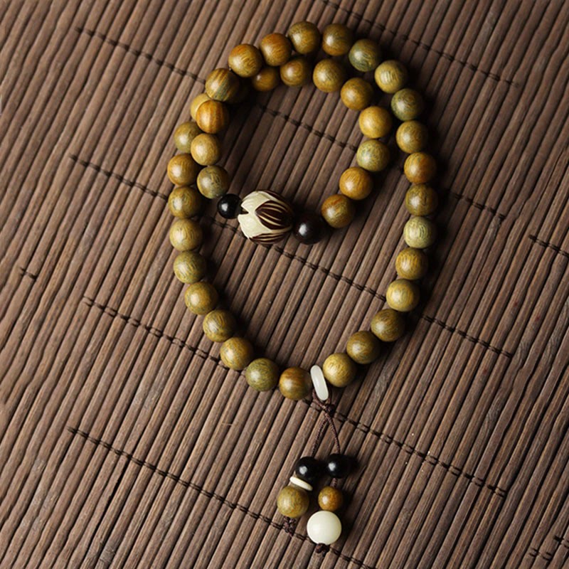 Pulsera de doble vuelta relajante con Buddha Stones, sándalo verde, semilla de Bodhi, loto