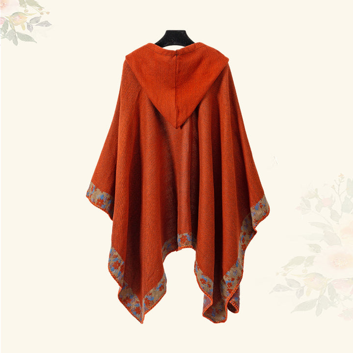 Buddha Stones Chal tibetano Frontera Pequeña Flor Floral Capa con Capucha Invierno Acogedor Bufanda de Viaje Abrigo