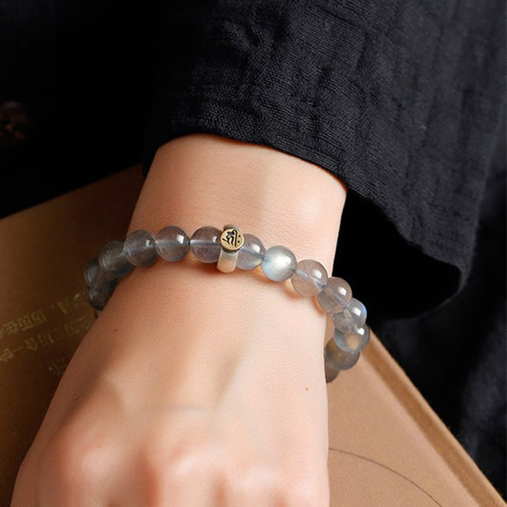 Pulsera de amor tranquilo con piedra lunar del zodíaco chino 12
