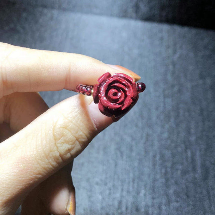 Anillo de protección de rosa con Buddha Stones , granate, cinabrio, PiXiu Om Mani Padme Hum