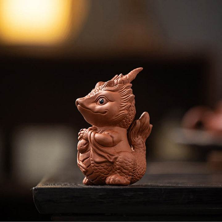 Buddha Stones, dragón de la suerte, riqueza, té, mascota, figura decorativa de arcilla púrpura, decoración