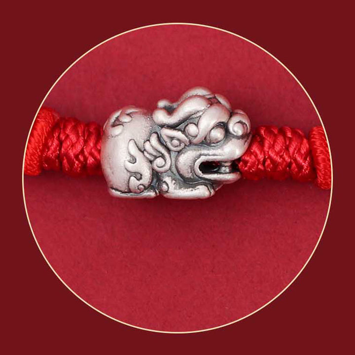 Pulsera trenzada hecha a mano de plata de ley 925 con Buddha Stones PiXiu Fu personaje riqueza suerte