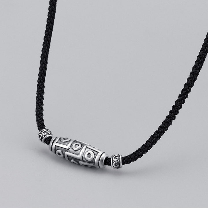Collar con colgante de cuerda de protección con diseño de cuentas Dzi de nueve ojos de plata de ley 999 con Buddha Stones