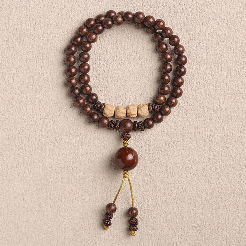 Pulsera de doble envoltura con Buddha Stones , sándalo, hoja pequeña, sándalo rojo, purificación de semillas Bodhi