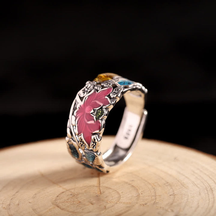 Anillo de iluminación con pez Lotus Koi de plata de ley 925