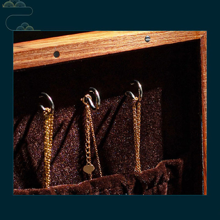 Caja organizadora de regalo de madera, caja de almacenamiento de joyería de palisandro hecha a mano con hoja de flor antigua