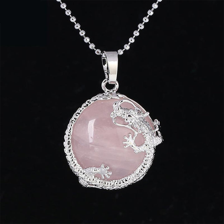 Colgante de collar de energía curativa de cristal de cuarzo Natural de dragón chino con Buddha Stones - Cuarzo rosa - image 9