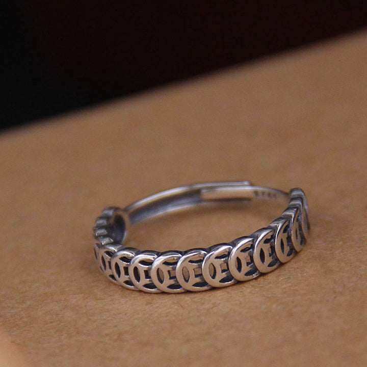 Anillo ajustable de la suerte con diseño de moneda de cobre vintage