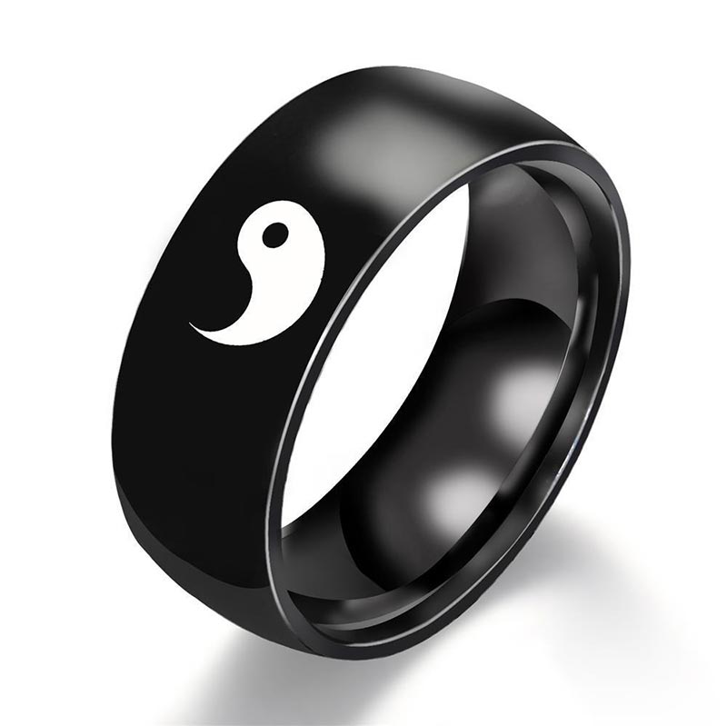 Anillo de pareja de acero titanio con equilibrio Yin Yang de Buddha Stones