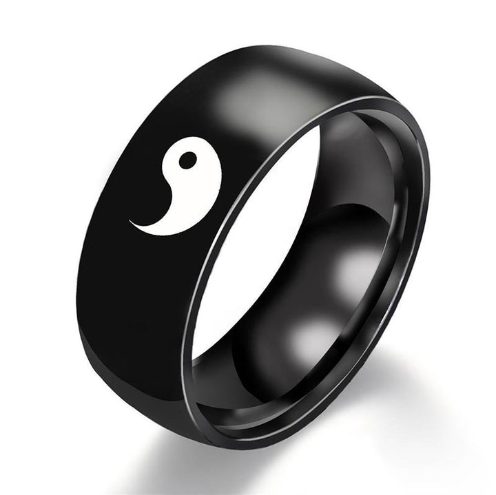 Anillo de pareja de acero titanio con equilibrio Yin Yang de Buddha Stones