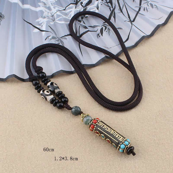 Buddha Stones tibetano Om Mani Padme Hum Dzi cuentas wengué collar de madera colgante - image 11