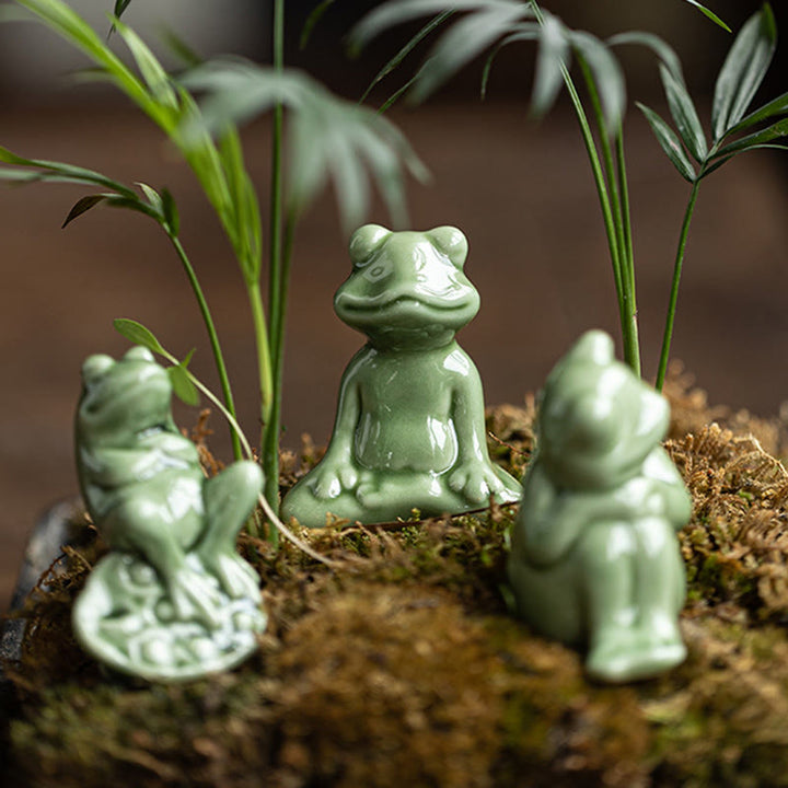 Mini Buddha Stones para meditación, loto pequeño, rana en reposo, cerámica, riqueza, suerte, té para el hogar, figura decorativa para mascotas