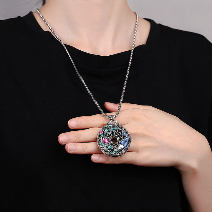 Buddha Stones Koi pez loto paz hebilla Fu carácter riqueza suerte collar colgante