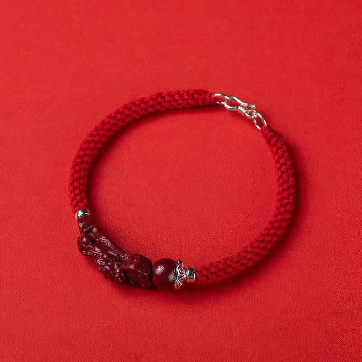 Pulsera trenzada de cinabrio PiXiu hecha a mano con Buddha Stones