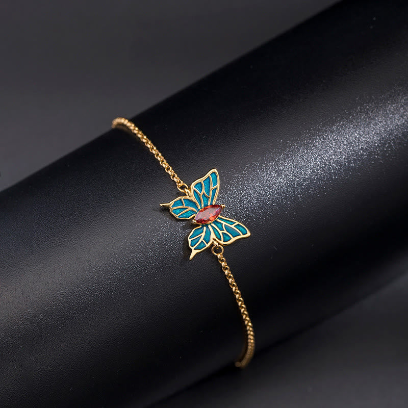 Pulsera de cadena de amor con circonitas y mariposas de plata de ley 925 con Buddha Stones - Mariposa Feng Shui (Amor♥Libertad) - image 0