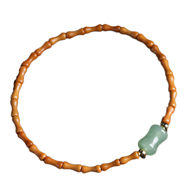 Pulsera de la suerte con diseño de bambú de aventurina verde y oliva natural con Buddha Stones